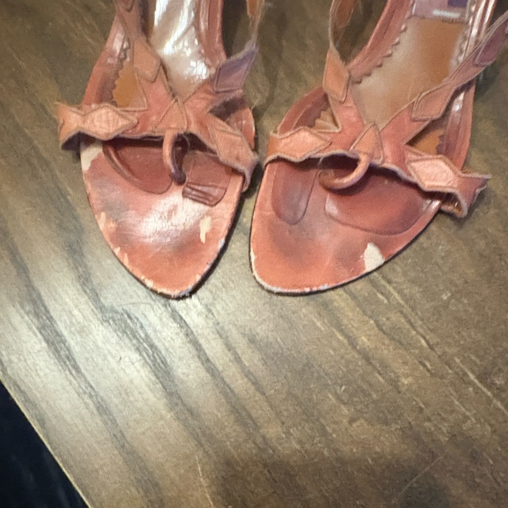 Susan Bennis/Warren Edwards Rustic Brown Braided Leather Slingback Heels - Picture 10 of 11